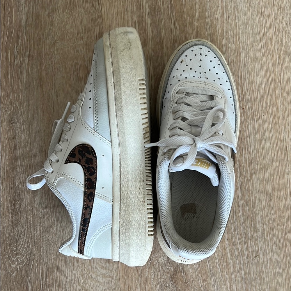 Nike White & Leopard Print Air Force Ones